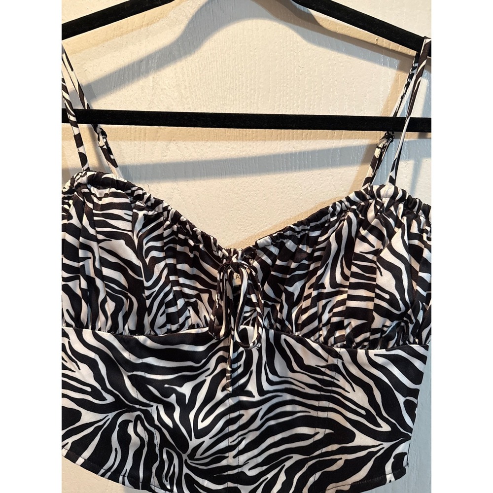 Glassons Zebra Print Corset Cami Top Black White Smocked Back Size 8